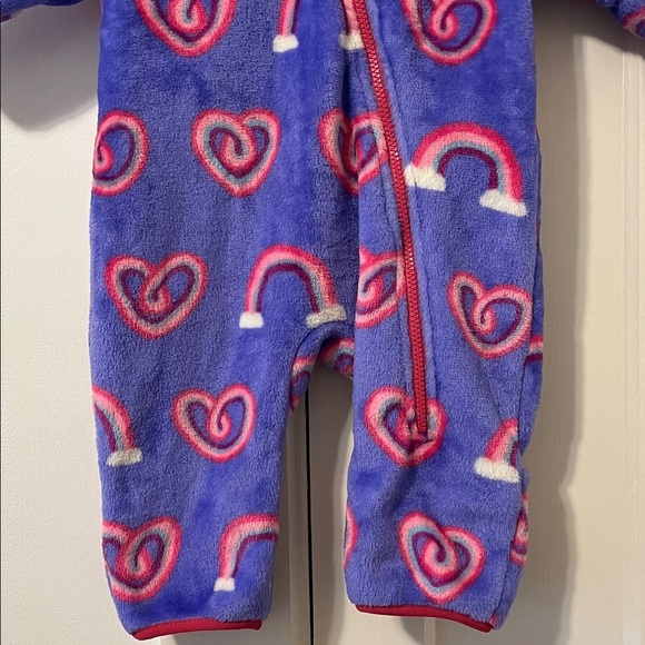 HATLEY Infant 9-12mo Bunting Fleece Bundler Suit Snow Rainbow Hearts Purple EUC - Picture 3 of 8